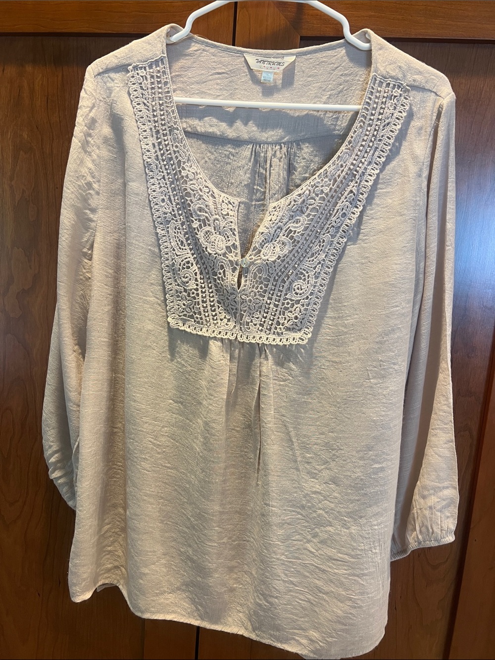 Bohemian Crochet Yoke Tunic Top - Cream XLarge